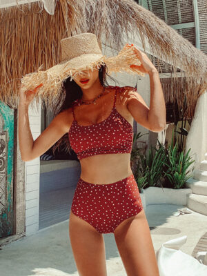 Gathered Strap High Waist Red Bikini