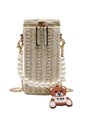 Rectangular Casual Pearl Woven Beach Bag