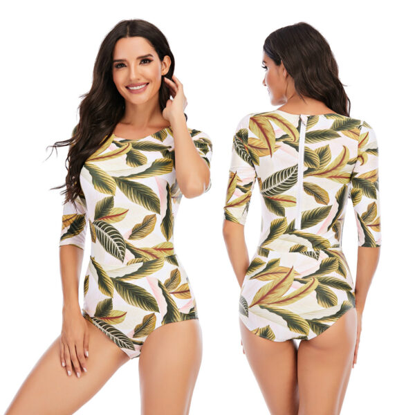 Elegant Leaf Pattern Surfing Swimsuit