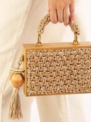 Bamboo Fringed Straw Woven Bag