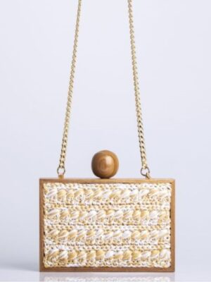 Elegant Straw and Bamboo Woven Square Fringed Pouch Bag